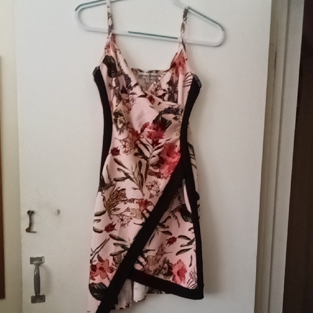 Women's Almost Famous Floral Pink Slip Dress with Black Trim